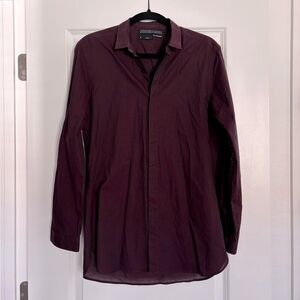 Men's The Kooples Burgundy/Maroon Fitted Dress Shirt